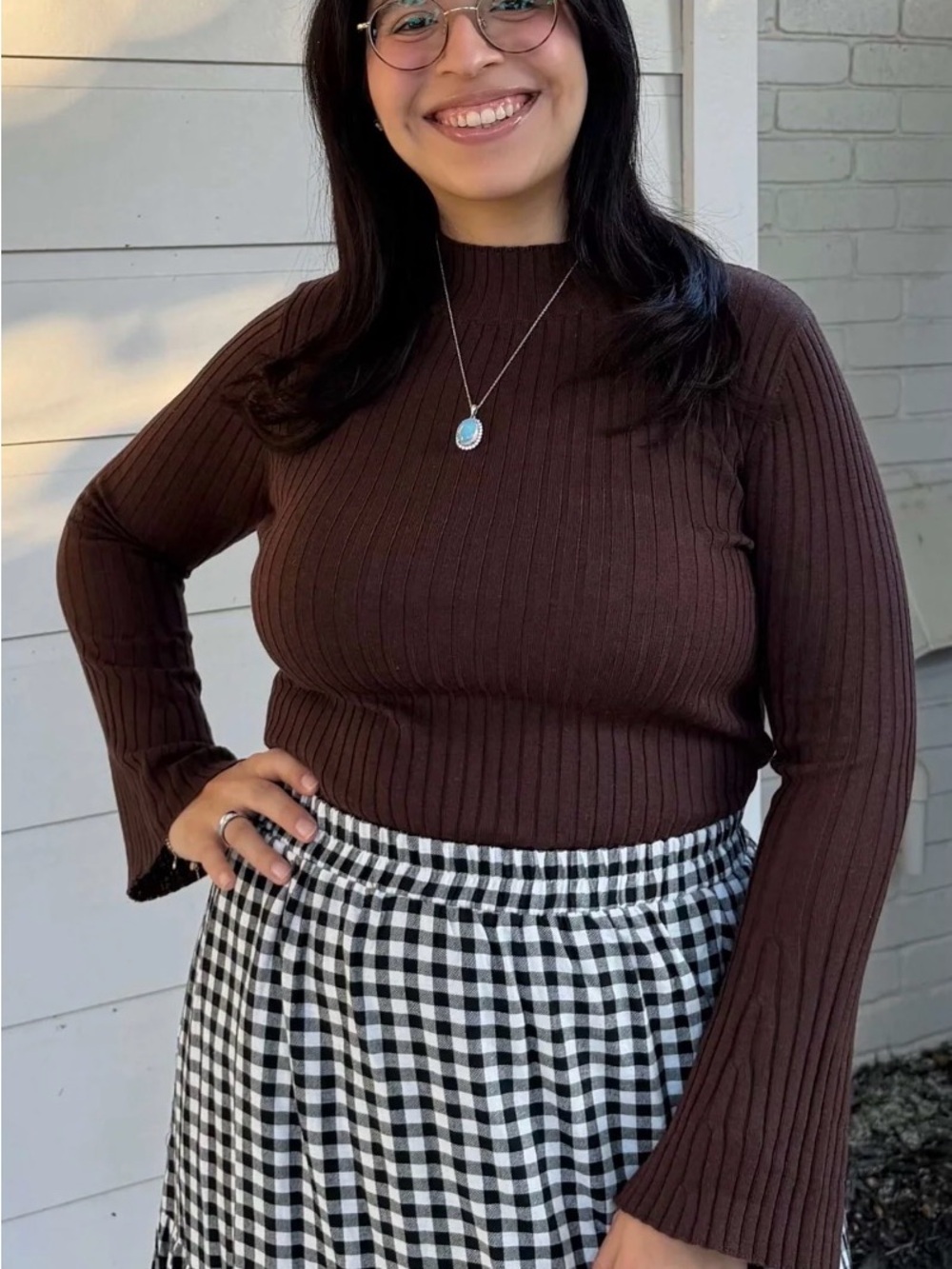 Ribbed Long Sleeve Tee - Brown